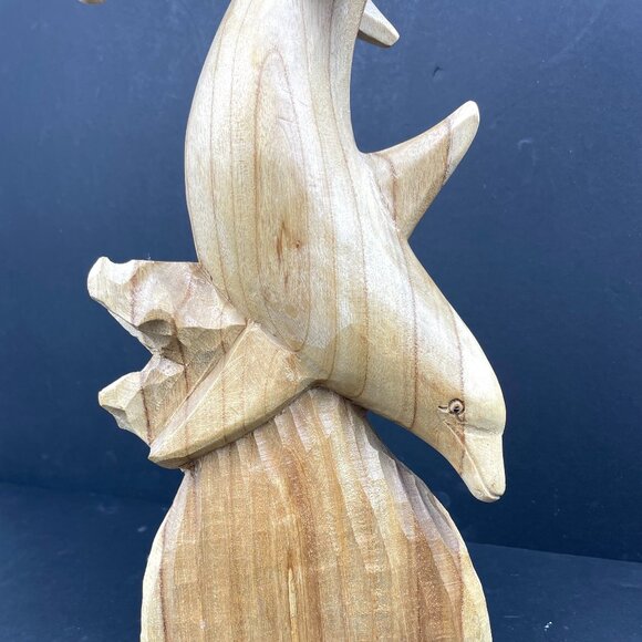 Wood Carved Dolphin Sculpture 18” Handcrafted – Natural Wood -Read Details - Picture 2 of 14